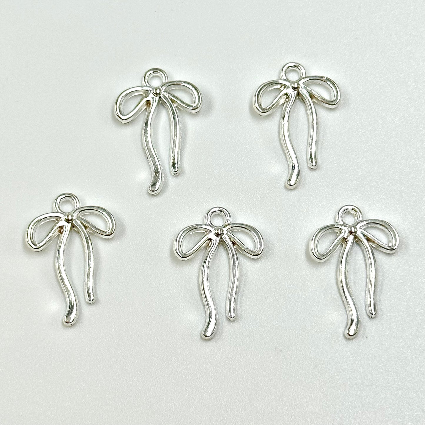 5Pcs Ribbon Bow For Earrings Bow Silver Charm