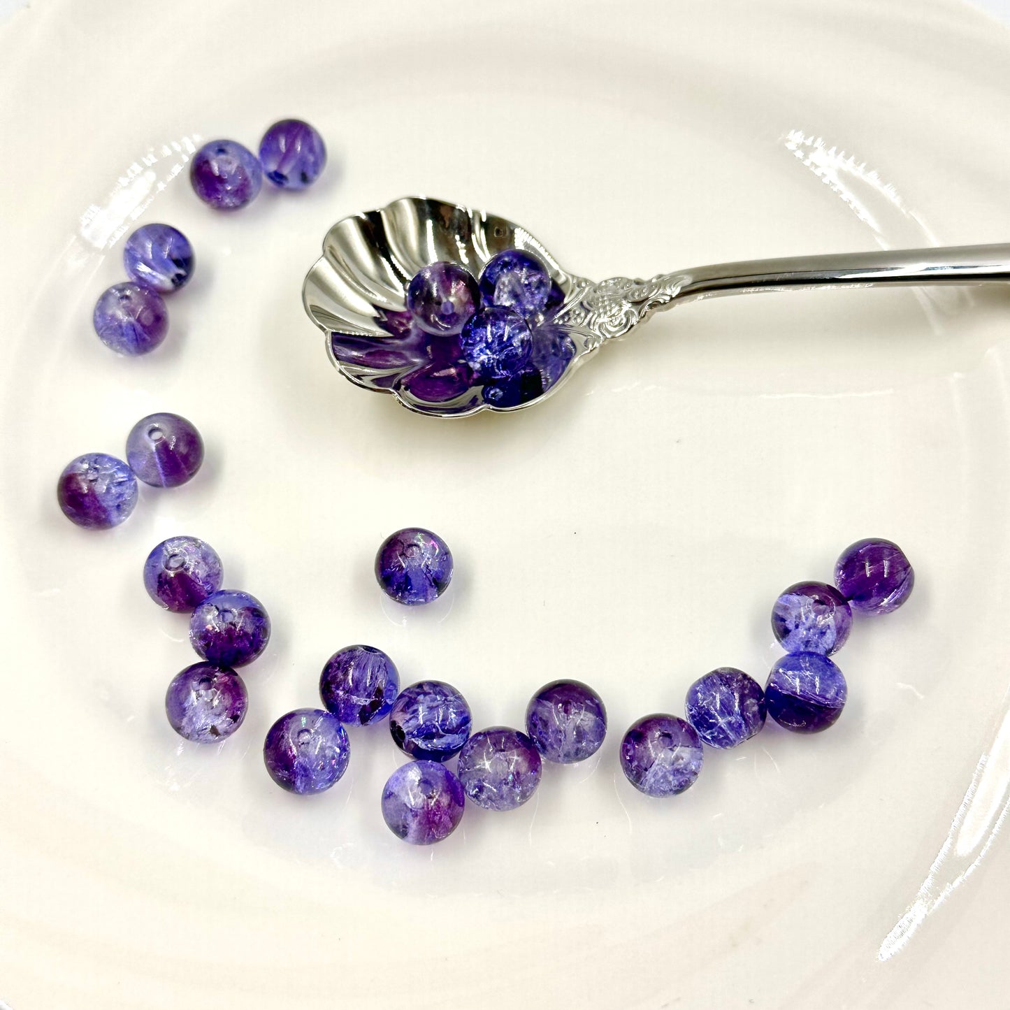 10mm Deep Purple Glass Crackle Beads