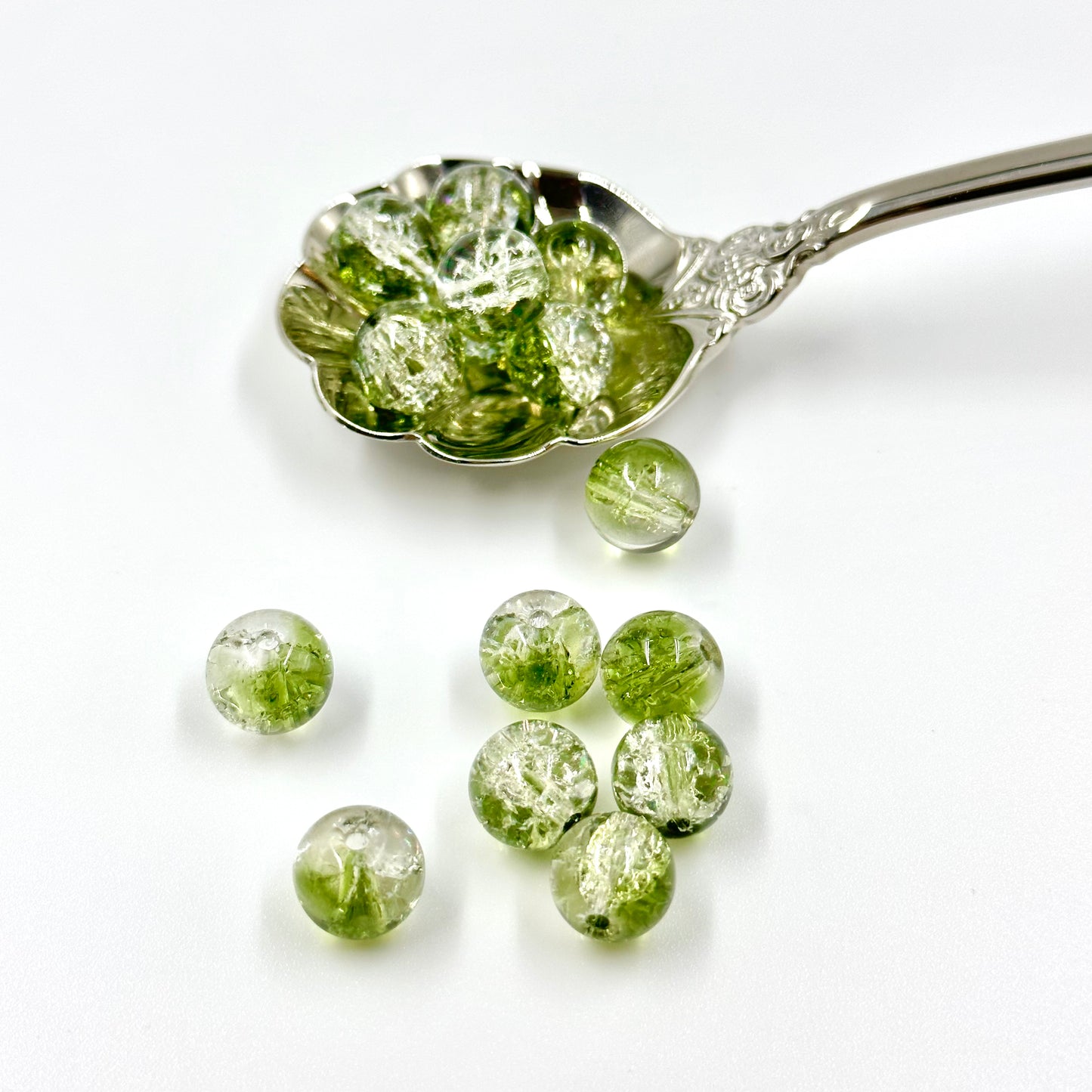 10mm Green Glass Crackle Beads