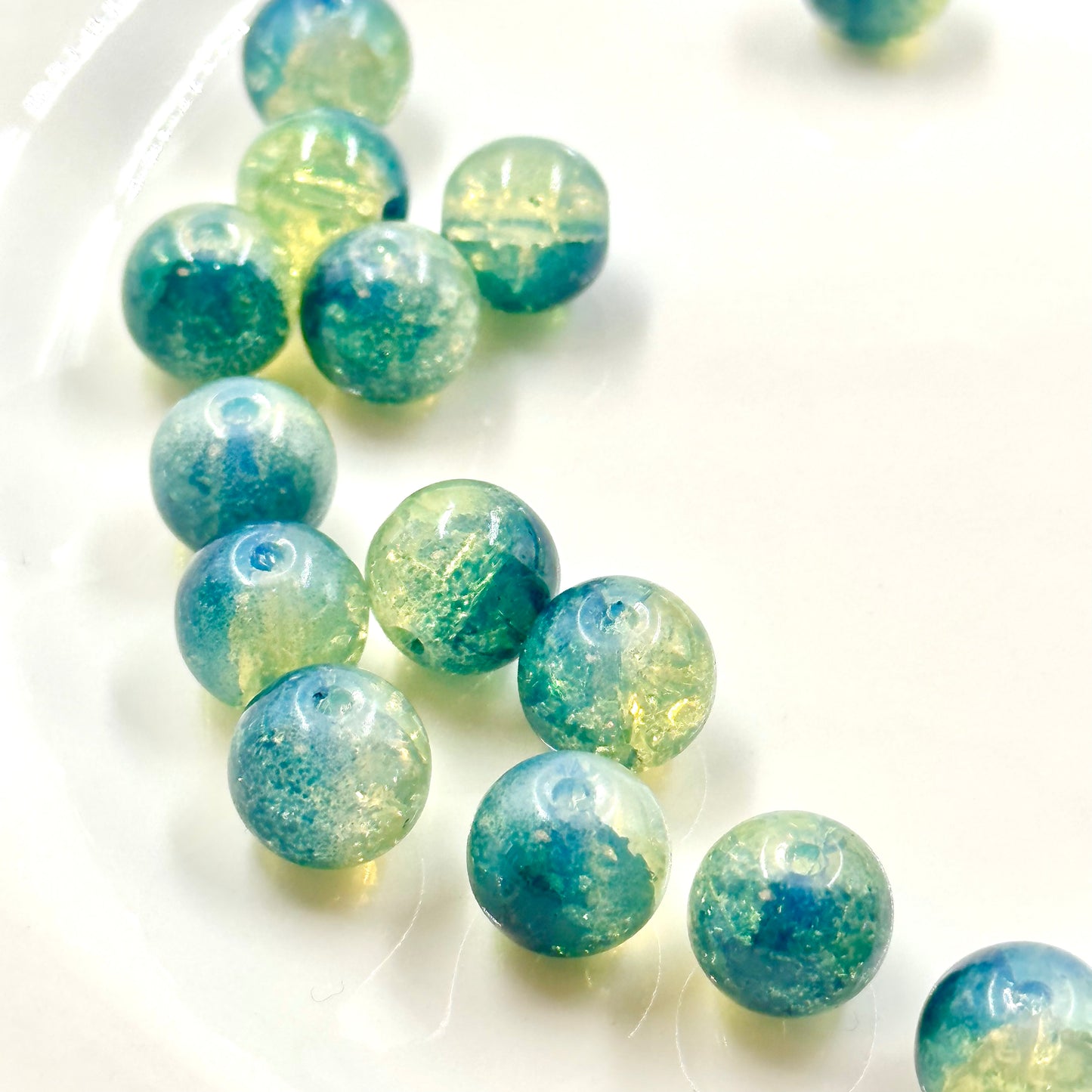 10mm Yellow and Blue Crackle Beads