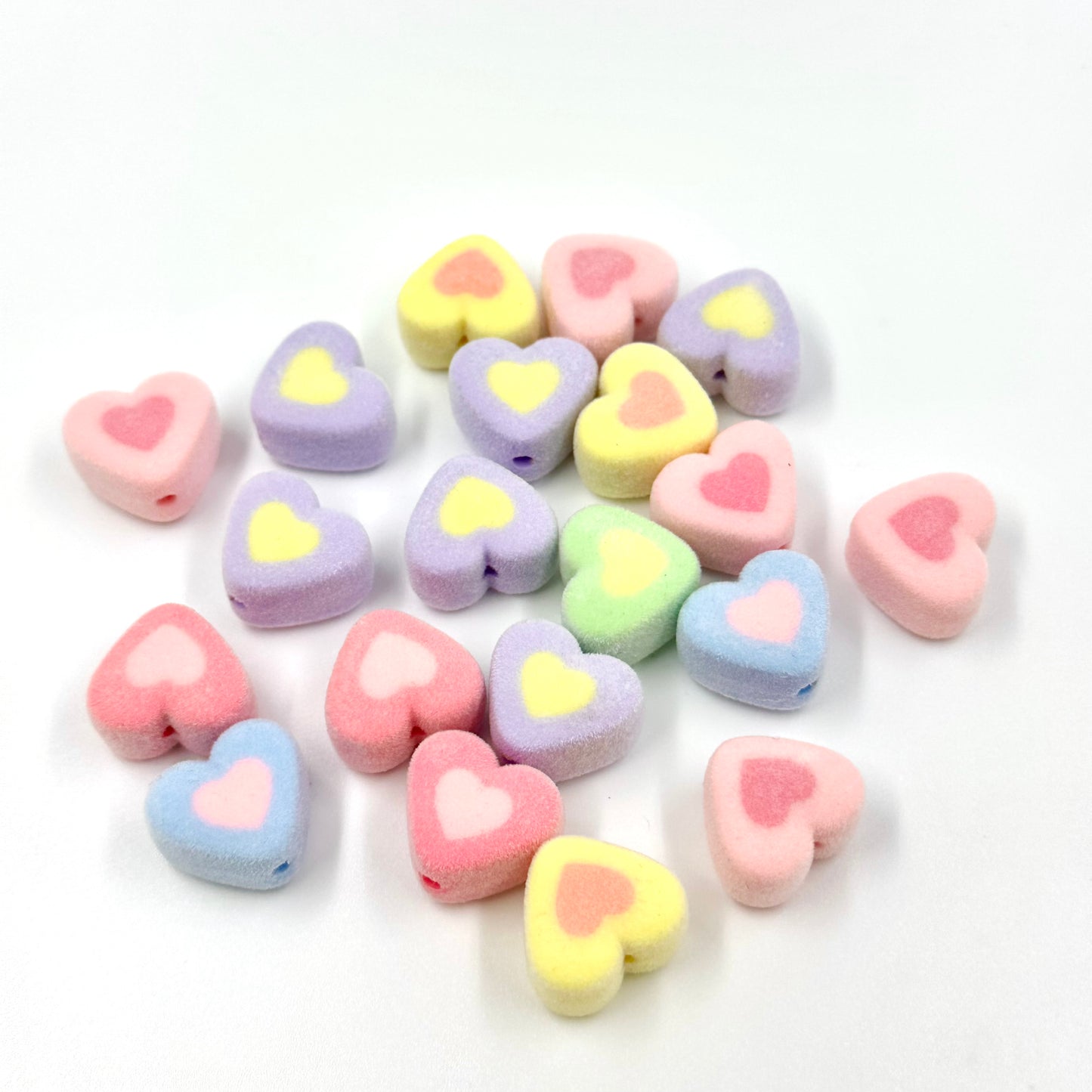 5pcs Velvet Heart Marshmallow Beads