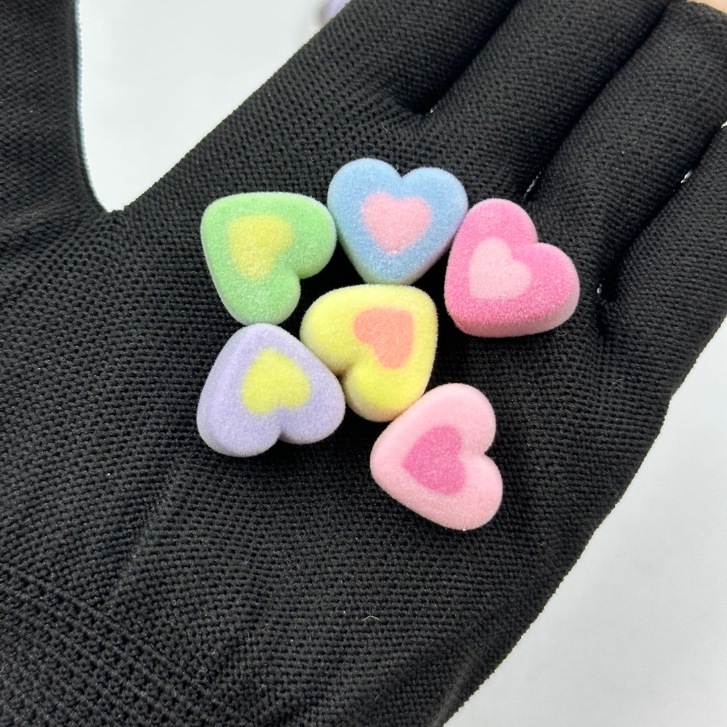 5pcs Velvet Heart Marshmallow Beads