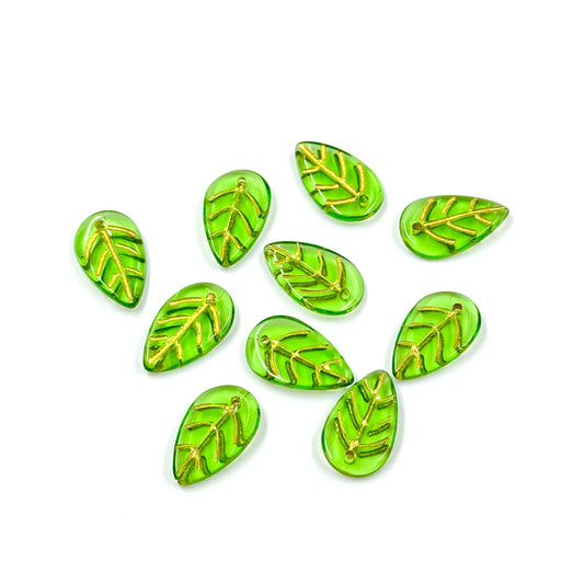 10pcs Green Leaf Beads with Gold vein