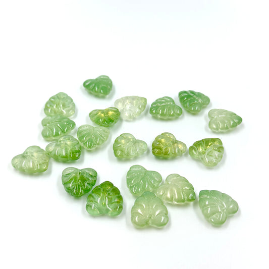 10pcs Gilded Green Leaf Beads