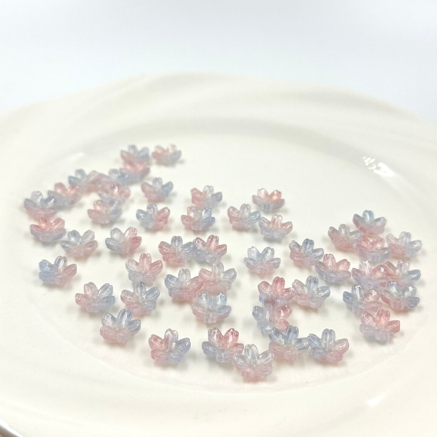 10mm Glass Mini Pink and Blue Cherry Blossom Beads