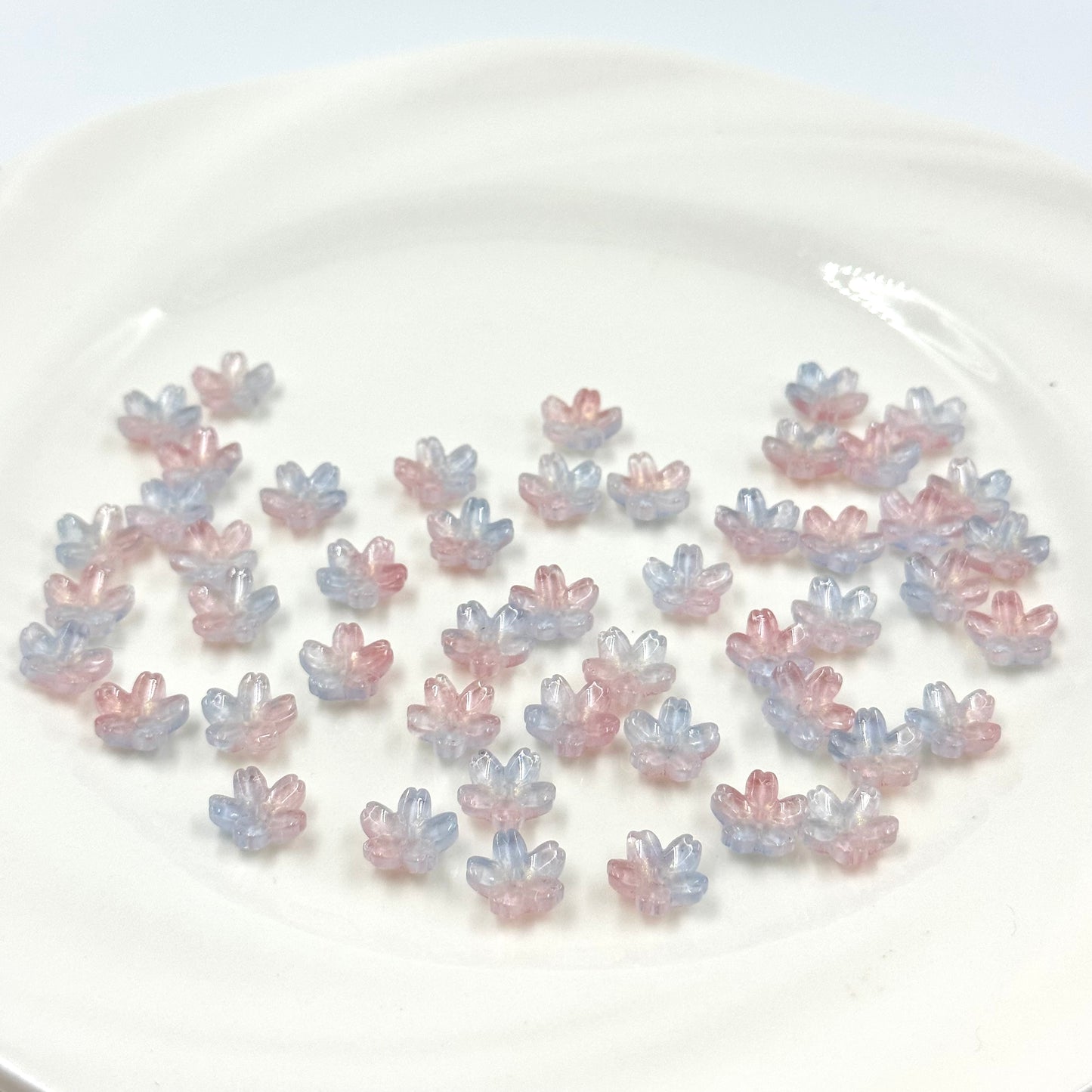 10mm Glass Mini Pink and Blue Cherry Blossom Beads