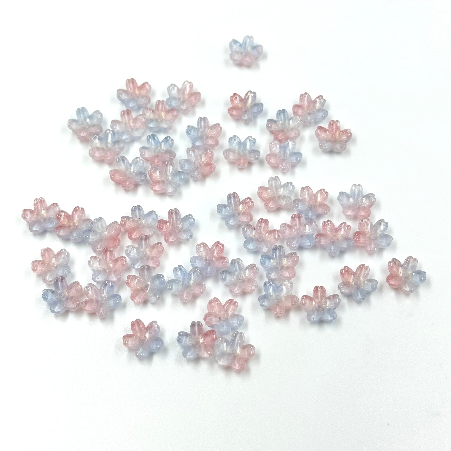 10mm Glass Mini Pink and Blue Cherry Blossom Beads