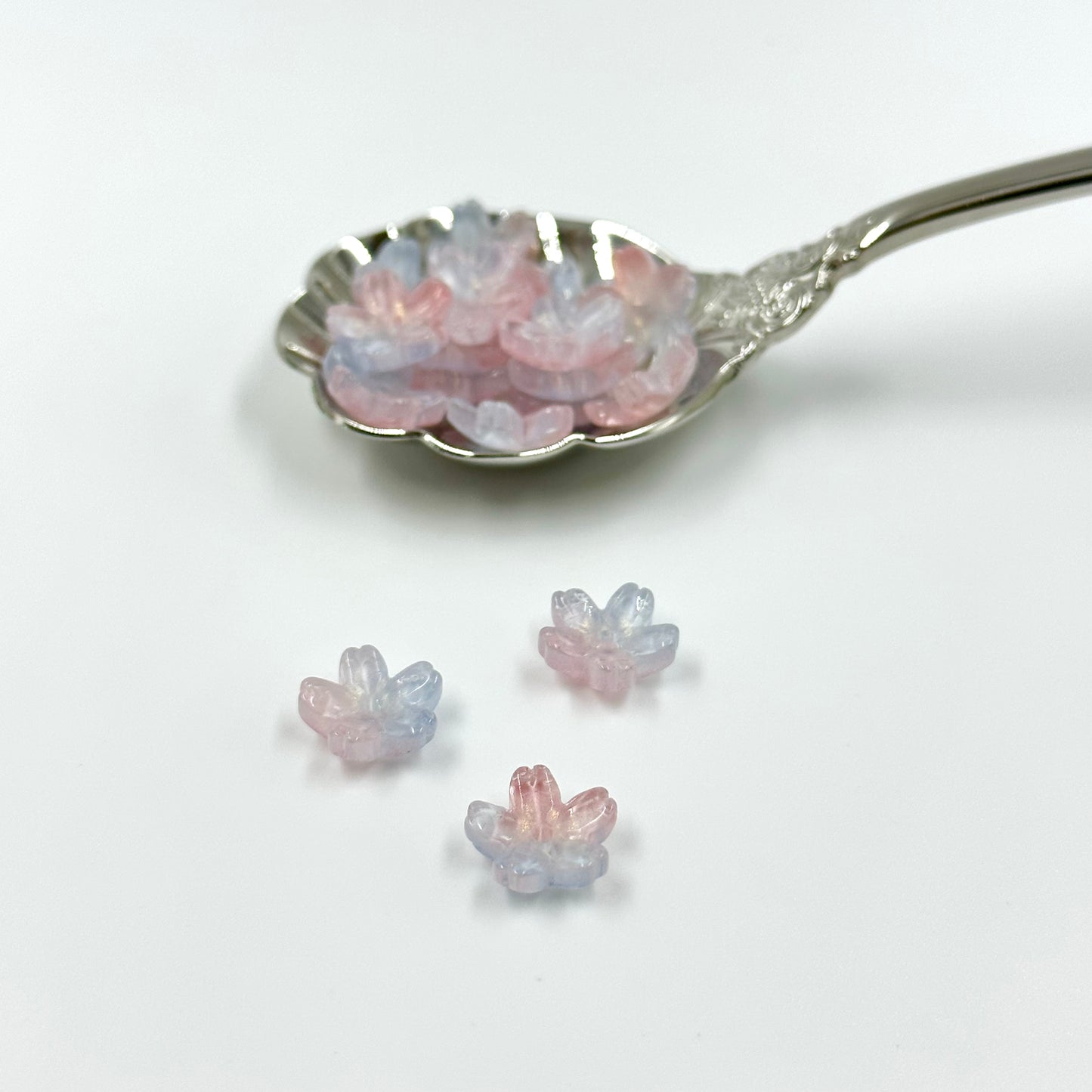 10mm Glass Mini Pink and Blue Cherry Blossom Beads