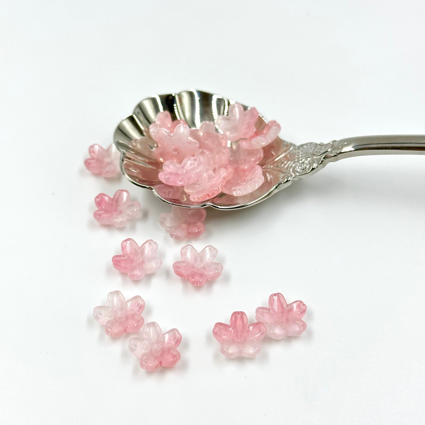 10mm Glass Mini Pink Cherry Blossom Beads