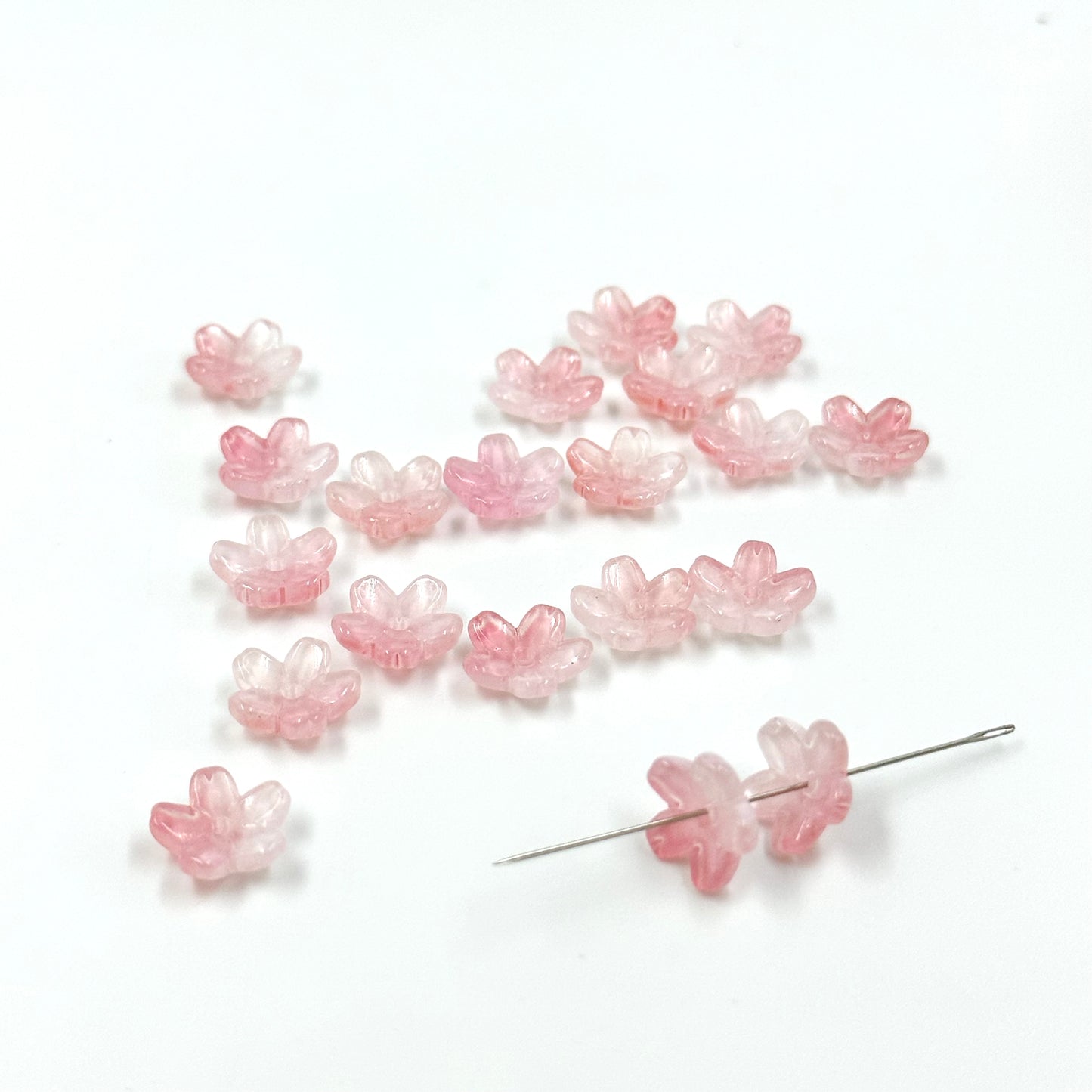 10mm Glass Mini Pink Cherry Blossom Beads