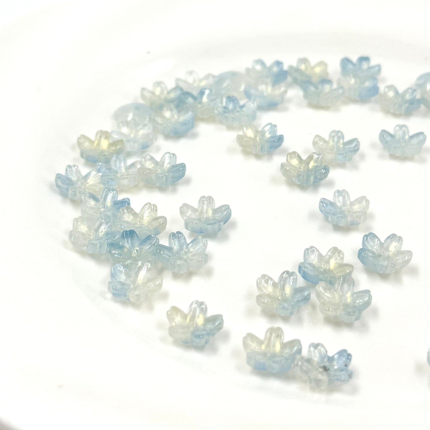 10mm Glass Mini Blue Cherry Blossom Beads