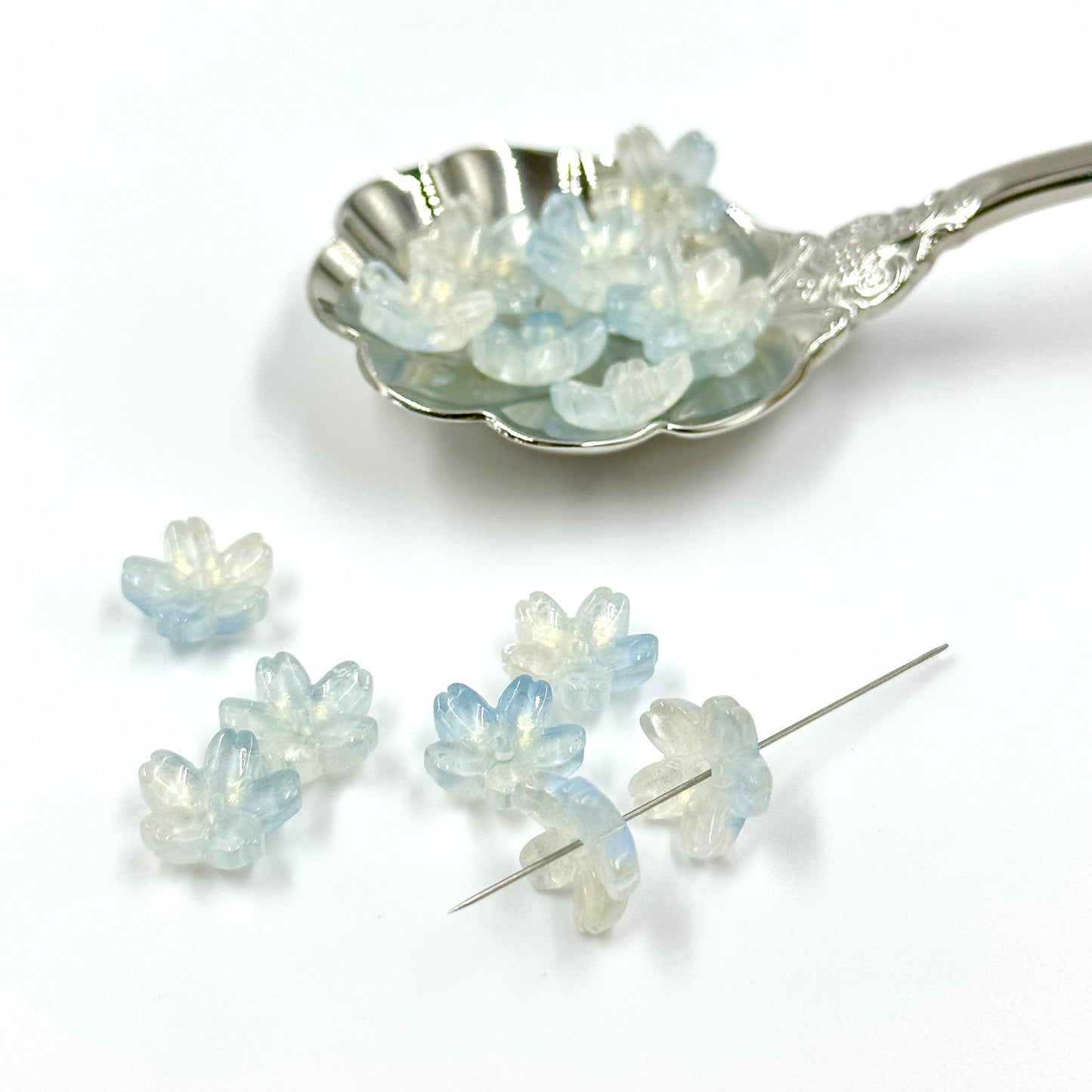 10mm Glass Mini Blue Cherry Blossom Beads