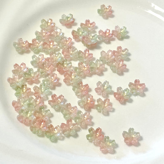 10mm Glass Mini Pink and Green Cherry Blossom Beads