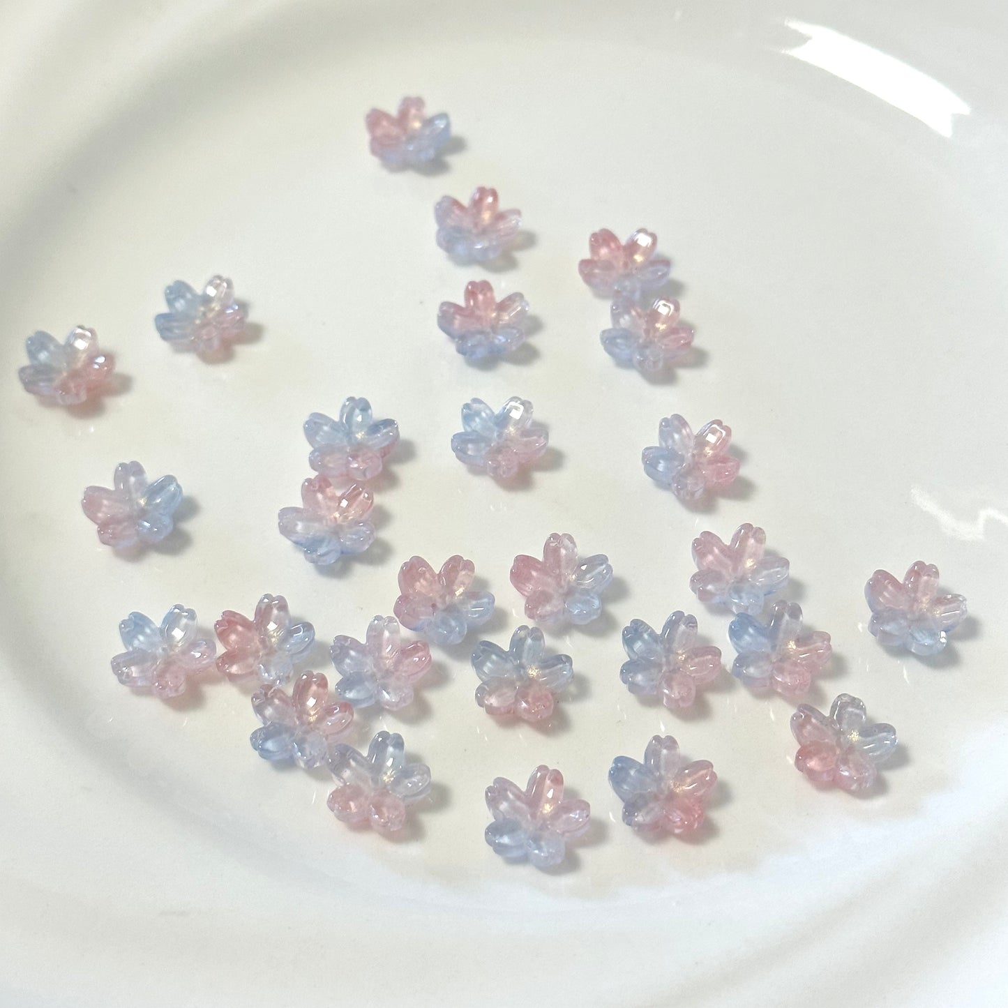 10mm Glass Mini Pink and Blue Cherry Blossom Beads