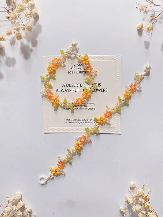 Summer Orange Blossom Beaded Bracelet