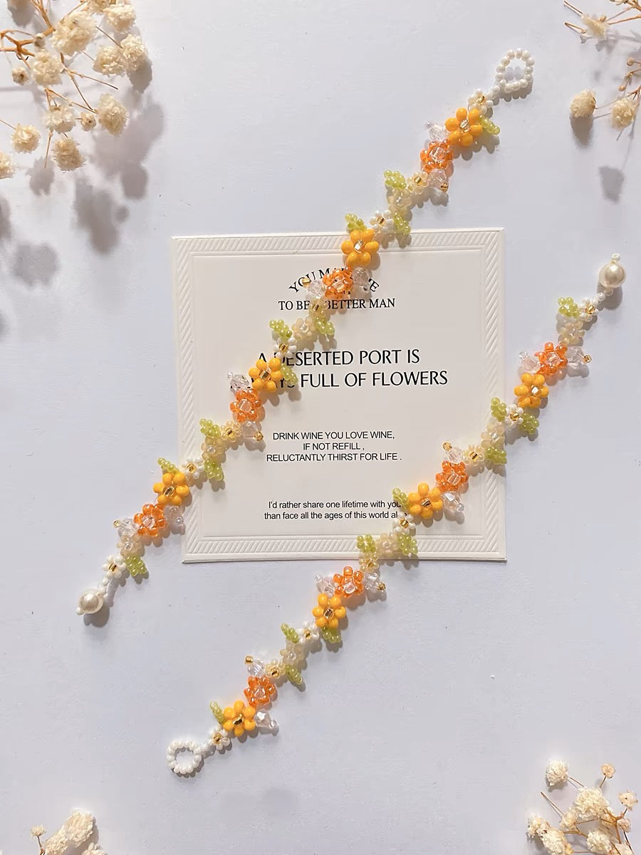 Summer Orange Blossom Beaded Bracelet