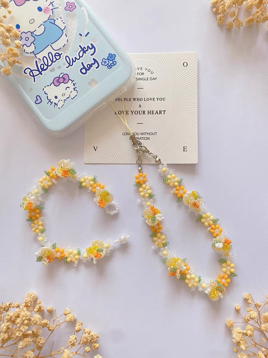 Summer Lemon Beaded Bracelet & Phone Keychain