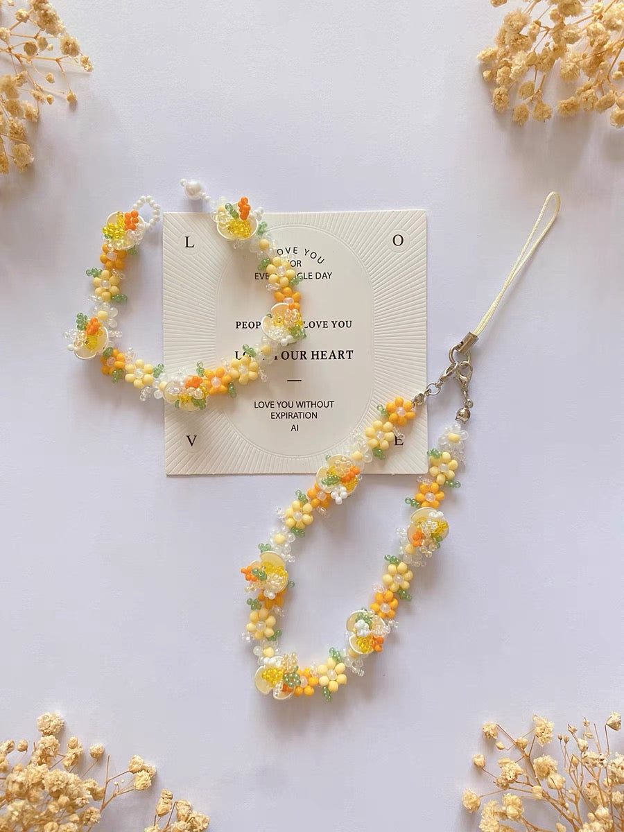 Summer Lemon Beaded Bracelet & Phone Keychain