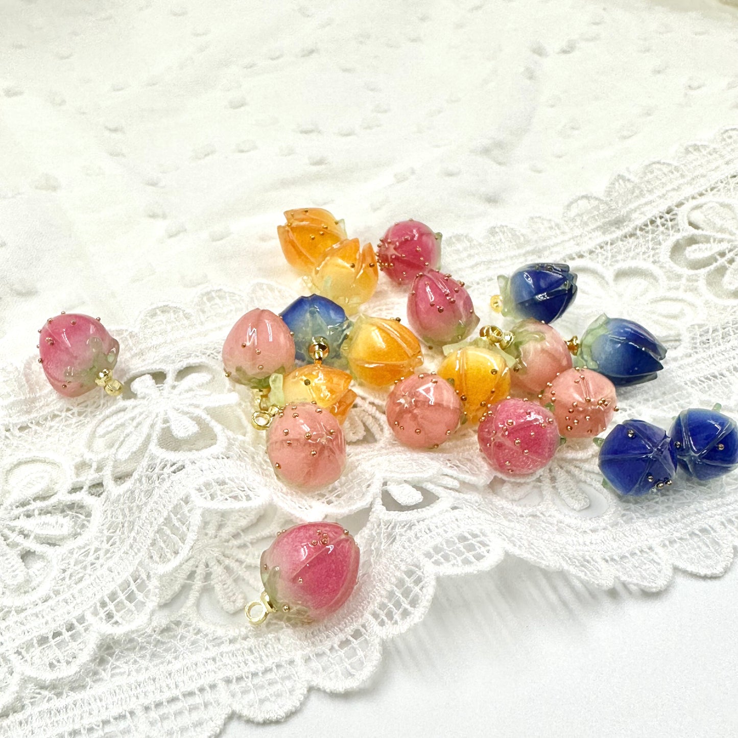 Muti-color Rose Buds Acrylic beads