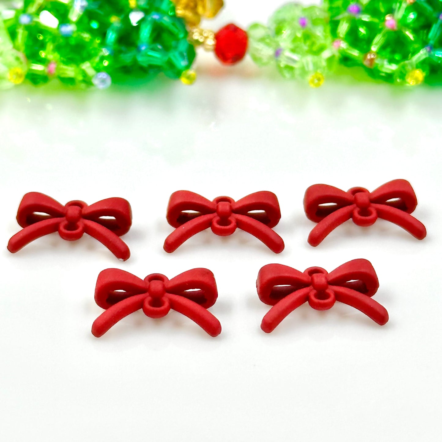 5Pcs Matte Red Bow Charms