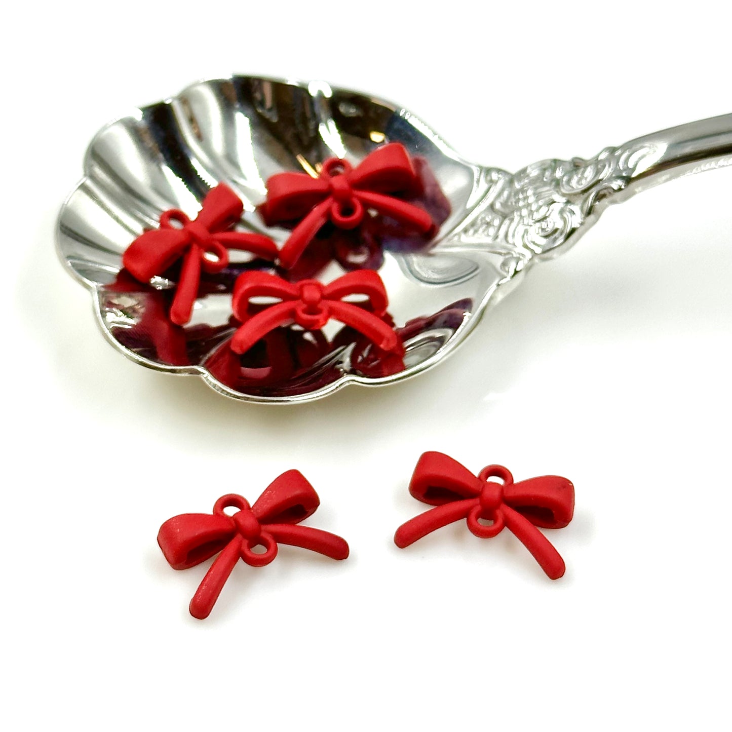 5Pcs Matte Red Bow Charms