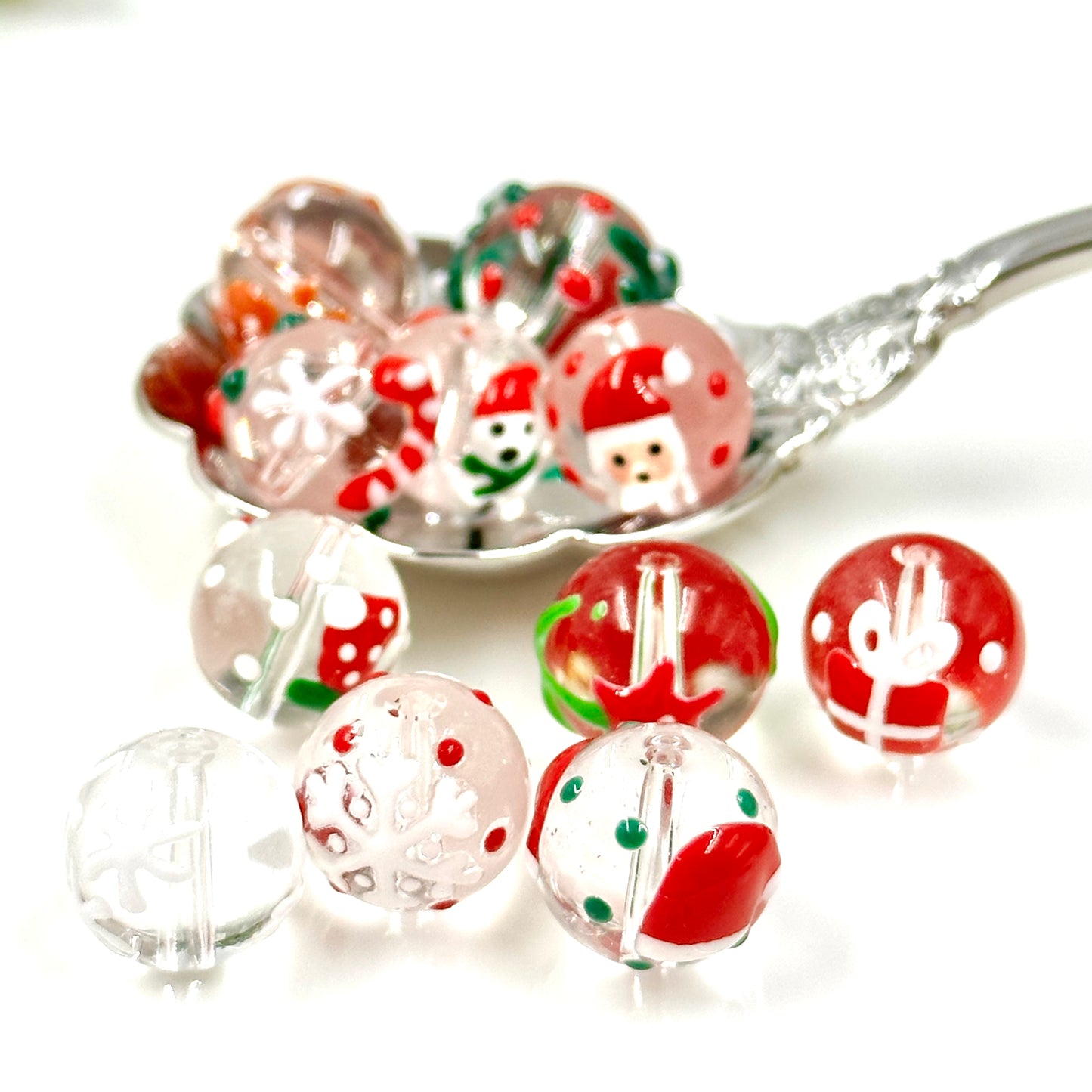 12mm Christmas Themed Glass Beads