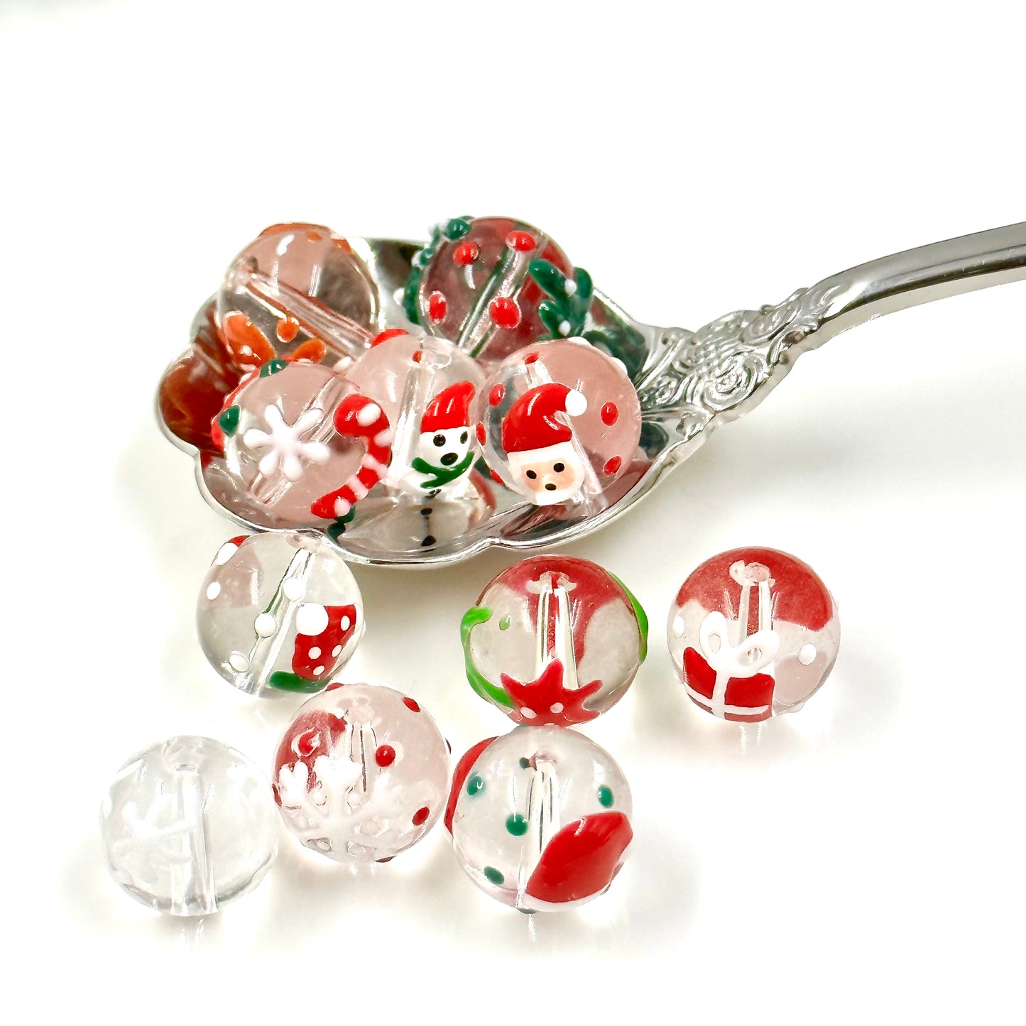 12mm Christmas Themed Glass Beads