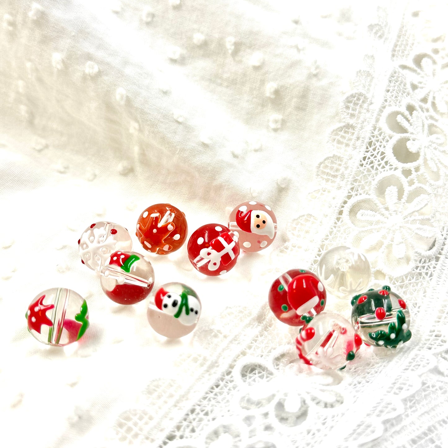 12mm Christmas Themed Glass Beads