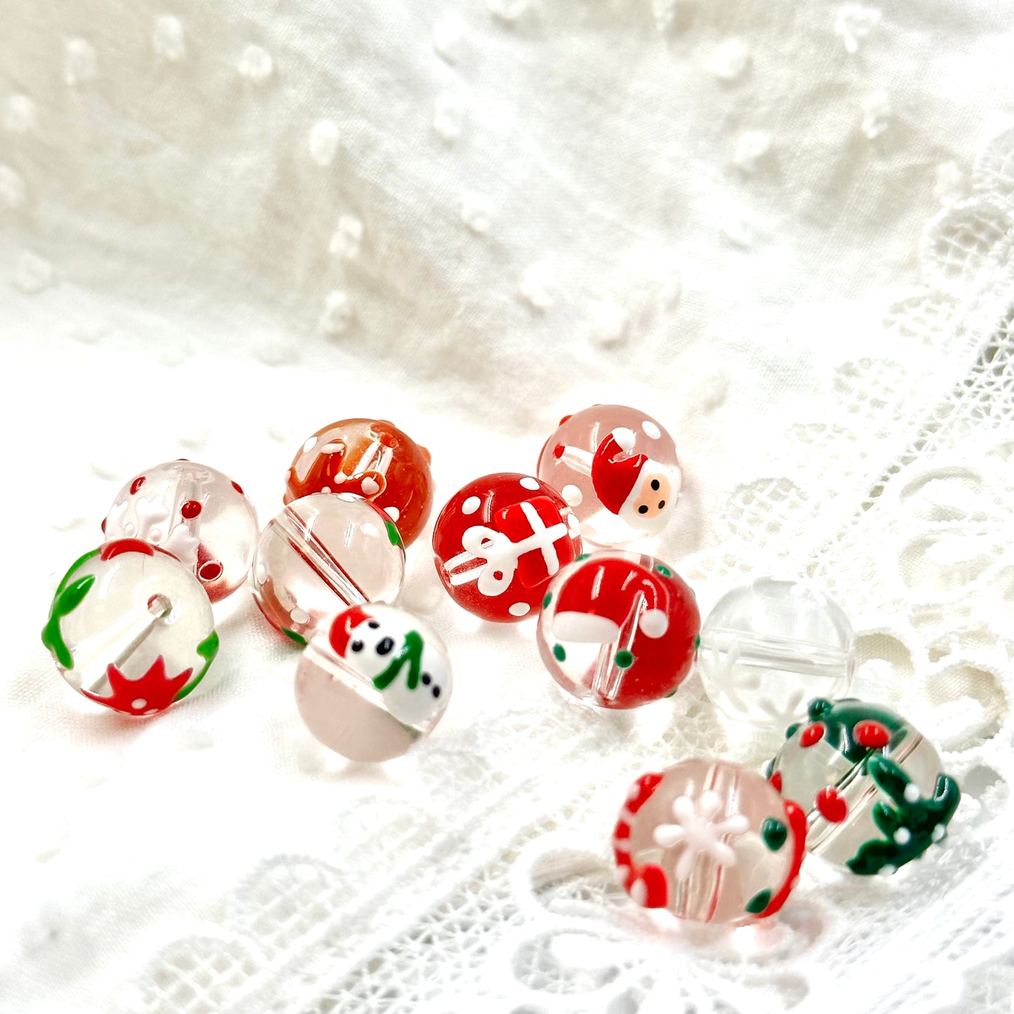 12mm Christmas Themed Glass Beads