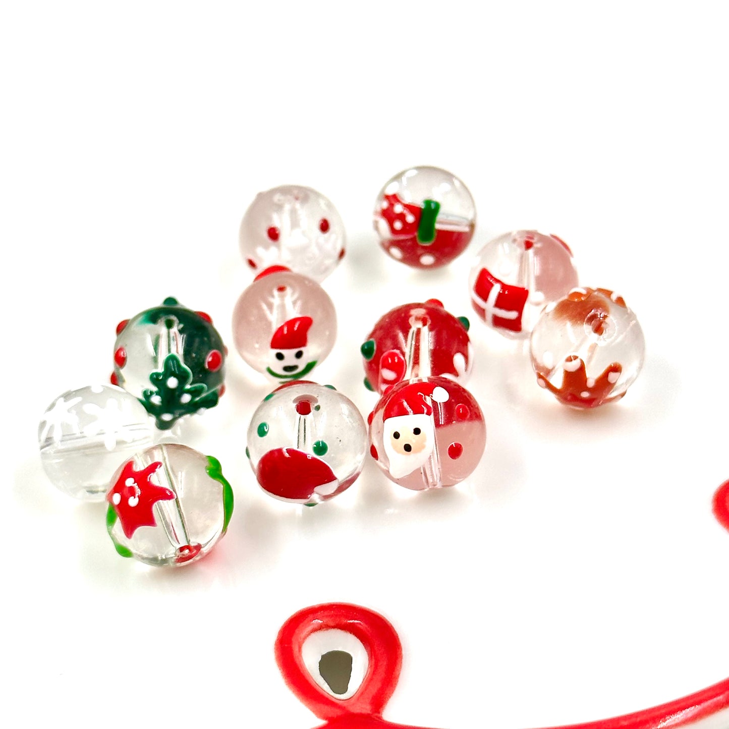 12mm Christmas Themed Glass Beads