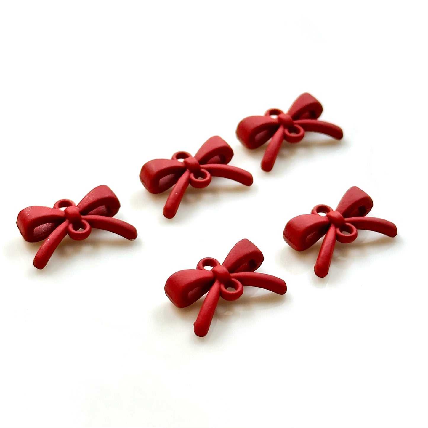 5Pcs Matte Red Bow Charms