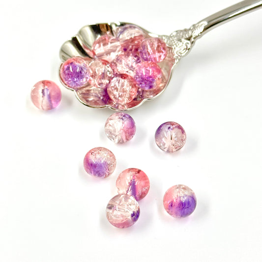 10mm Blush Purple Glass Crackle Beads