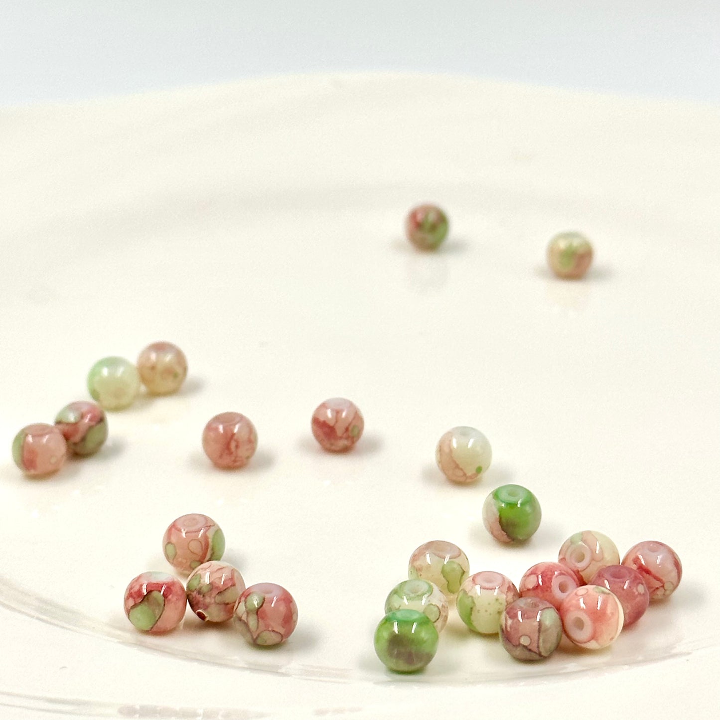 6mm Natural Chinese Pink and Green Smooth Round Beads