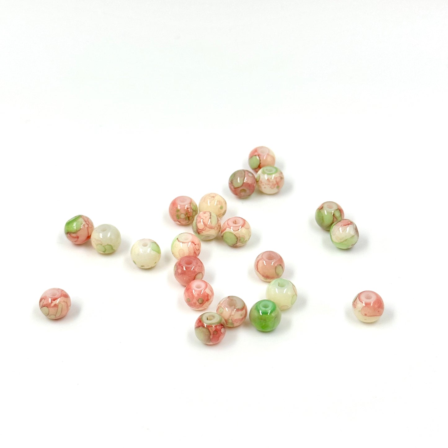 6mm Natural Chinese Pink and Green Smooth Round Beads