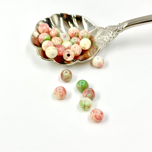 6mm Natural Chinese Pink and Green Smooth Round Beads