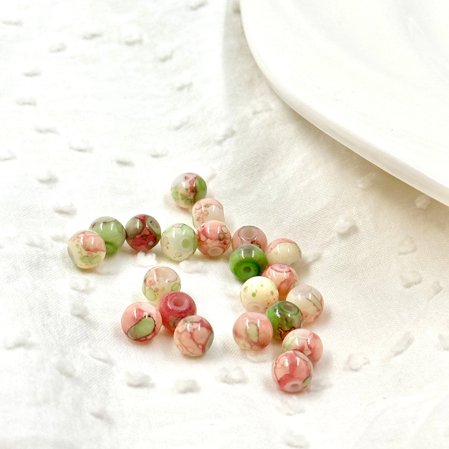 6mm Natural Chinese Pink and Green Smooth Round Beads