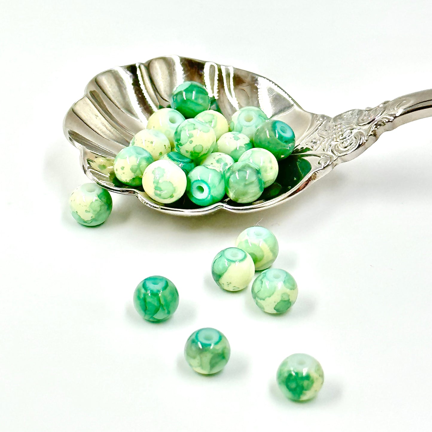 6mm Natural Chinese Green Smooth Round Beads